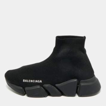 مملوكة مسبقًا Balenciaga Speed Trainer Size 39 Black Knit Fabric High Top Sneakers