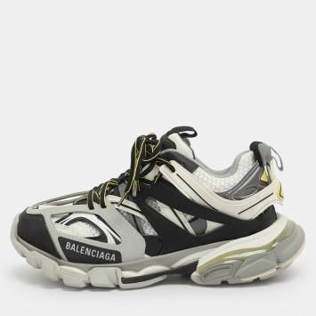 مملوكة مسبقًا حذاء رياضي بالنسياغا Track منخفض من أعلى جلد صناعي و شبك أسود/أبيض مقاس 37