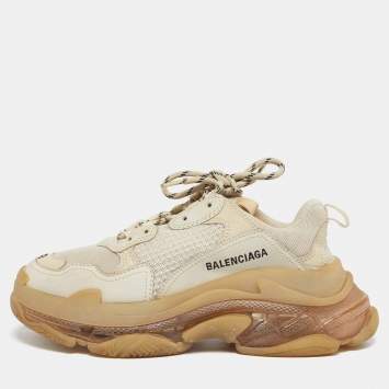 مملوكة مسبقًا Balenciaga Triple S Clear Size 39 Beige Mesh and Nubuck Leather Low Top Sneakers