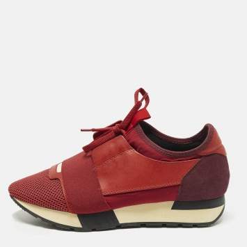 Pre Owned Balenciaga Race Runner Size 39 Red  Mesh and Suede Lace Up Sneakers
