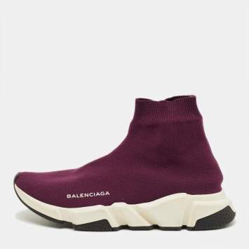 Pre Owned Balenciaga Speed Size 40 Burgundy Knit Fabric Slip On Sneakers