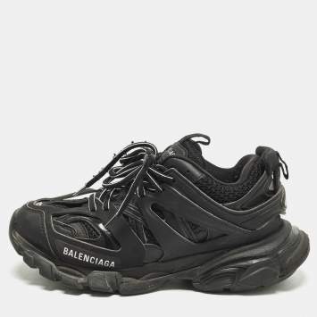 Pre Owned Balenciaga Track Size 37 Black Faux Leather and Mesh Low Top Sneakers