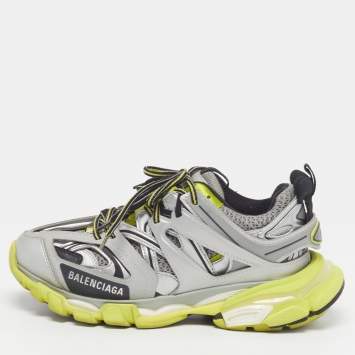 Pre Owned Balenciaga Track Size 37 Silver/Yellow Faux Leather and Mesh Low Top Sneakers