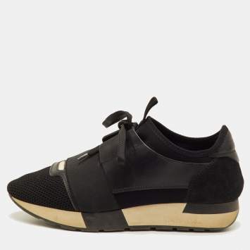 مملوكة مسبقًا Balenciaga Race Runner Size 37 Black Leather, Mesh and Neoprene Low Top Sneakers