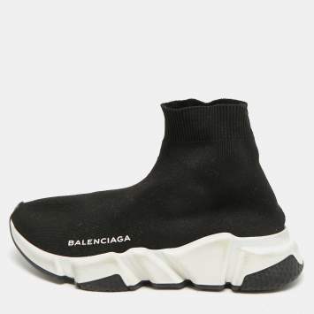 مملوكة مسبقًا حذاء رياضي بالنسياقا سبيد ترينر قماش تريكو أسود رقبة عالية مقاس 38