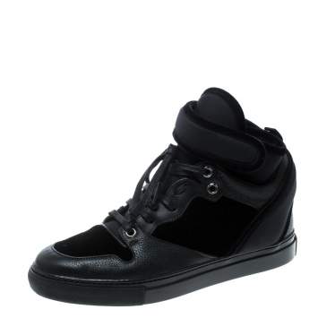 Pre Owned Balenciaga Black Velvet and Leather High Top Sneakers Size 37