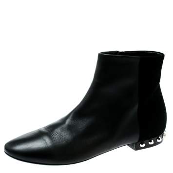 Pre Owned Balenciaga Black Leather And Suede Studded Ankle Boots Size 39.5
