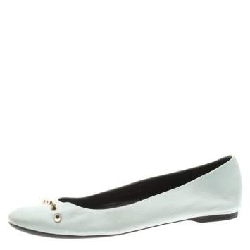 Pre Owned Balenciaga Light Blue Studded Leather Ballet Flats Size 40