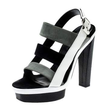 Pre Owned Balenciaga Tricolor Suede and Leather Open Toe Cage Sandals Size 37