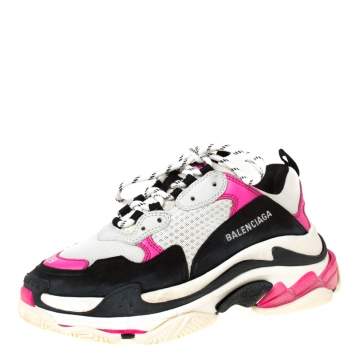 Pre Owned Balenciaga Pink Mesh And Leather Triple S Clear Sole Platform Sneakers Size 39