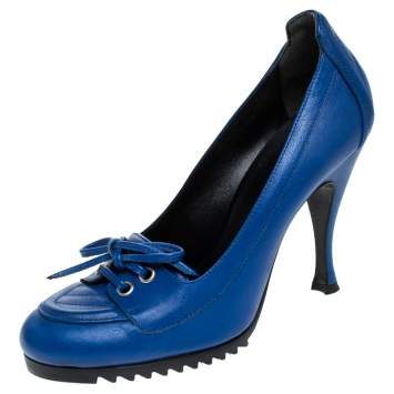 Pre Owned Balenciaga Blue Leather Loafer Pumps Size 37