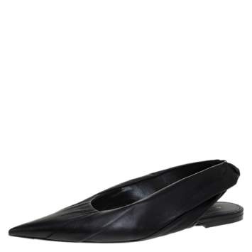 Pre Owned Balenciaga Black Leather Knife Pointed Toe Slingback Flats Size 39