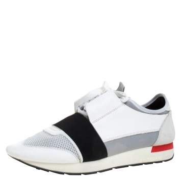 Pre Owned Balenciaga Tricolor Mesh And Leather Race Runner Sneakers Size 42