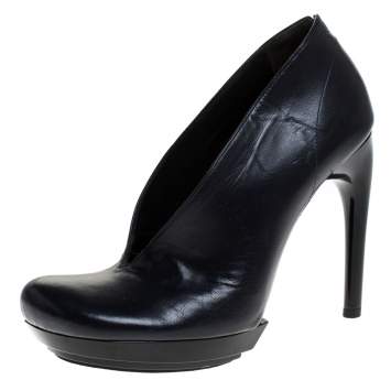 Pre Owned Balenciaga Dark Blue Leather Platform Pumps Size 36