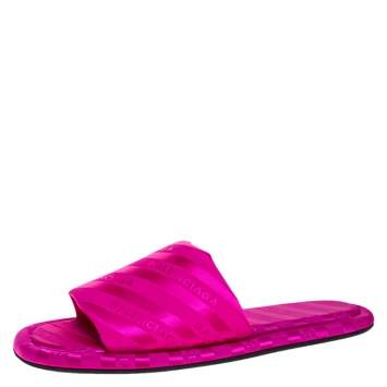 Pre Owned Balenciaga Fuchsia Pink Jacquard Hotel Flat Slides Size 40