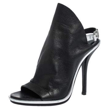 Pre Owned Balenciaga Black Leather Open Toe Glove Slingback Sandals Size 38.5