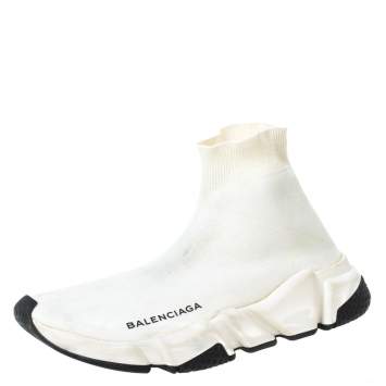 Pre Owned Balenciaga Off white Knit Fabric Speed Trainer Sneakers Size 36