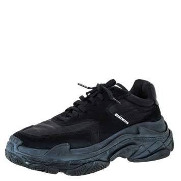Pre Owned Balenciaga Black Suede And Leather Triple S Platform Sneakers Size 40