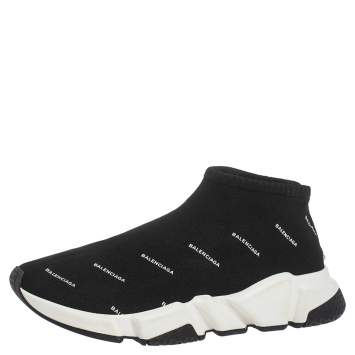 Pre Owned Balenciaga Black Logo Print Knit Speed Trainer Sneakers Size 40