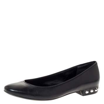 Pre Owned Balenciaga Black Leather Studded Ballet Flats Size 40
