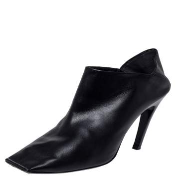 Pre Owned Balenciaga Black Leather Quadro Square Toe Foldable Heel Mules Size 39