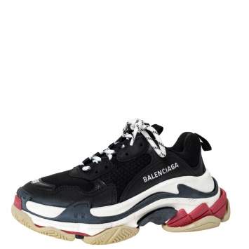 Pre Owned Balenciaga Black Leather and Mesh Triple S Platform Sneakers Size  36