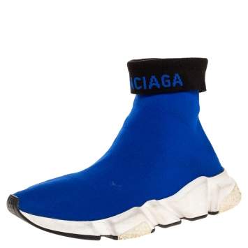 Pre Owned Balenciaga Blue Knit Fabric Speed Trainer Sneakers Size 39