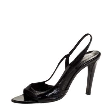 Pre Owned Balenciaga Black Patent Leather Slingback Sandals Size 39
