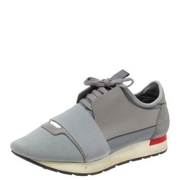 Pre Owned Balenciaga Grey Leather, Suede And Fabric Race Runners Sneakers Size 39