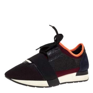 Pre Owned Balenciaga Tricolor Leather And Mesh Race Runners Sneakers Size 40