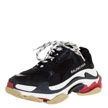 Pre Owned Balenciaga Black/White Leather and Mesh Triple S Platform Sneakers Size 35