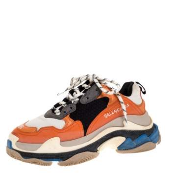 Pre Owned Balenciaga Multicolor Leather and Mesh Triple S Platform Sneakers Size 36