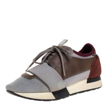 Pre Owned Balenciaga Multicolor Mesh,Leather And Suede Race Runners Sneakers Size 36