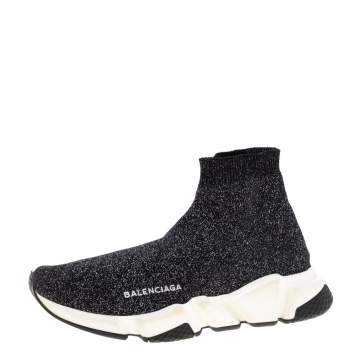 Pre Owned Balenciaga Shimmery Black Knit Fabric Speed Trainer Sneakers Size 39