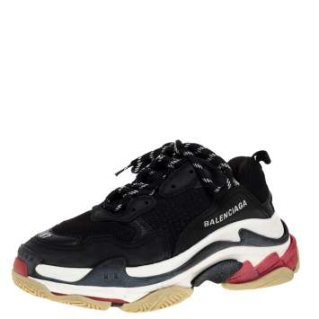 Pre Owned Balenciaga Black Leather and Mesh Triple S Platform Sneakers Size 37