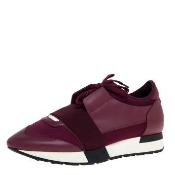 Pre Owned Balenciaga Burgundy Leather And Mesh Race Runner Low Top Sneakers Size 40