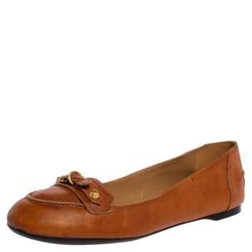 Pre Owned Balenciaga Brown Leather Studded Ballet Flats Size 39