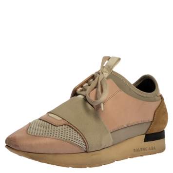 Pre Owned Balenciaga Tricolor Mesh And Leather  Race Runner Low Top Sneaker Size 37