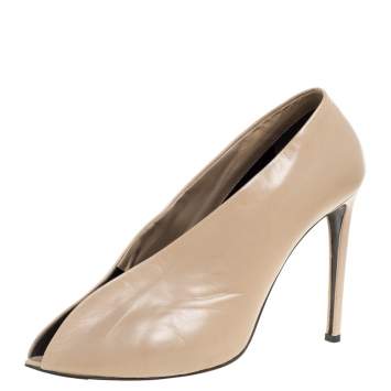 Pre Owned Balenciaga Beige Leather Split Vamp Ankle Booties Size 41