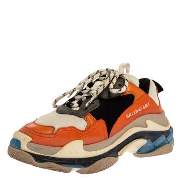 Pre Owned Balenciaga Multicolor Leather, Canvas and Mesh Triple S Platform Sneakers Size 37