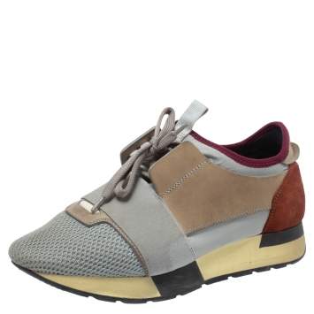 Pre Owned Balenciaga Tricolor Leather And Mesh Race Runner Sneakers Size 37