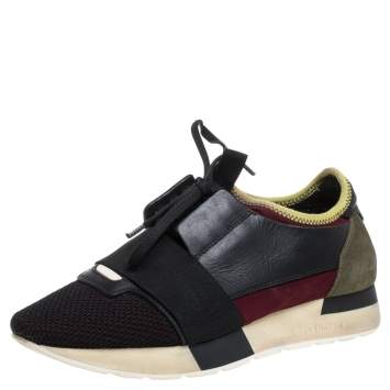 Pre Owned Balenciaga Multi color Leather, Suede And Mesh Race Runner Sneakers Size 37