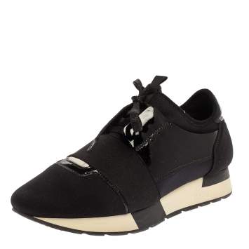 Pre Owned Balenciaga Black Neoprene and Patent Leather Race Runner Sneakers Size 38