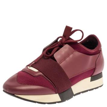 مملوكة مسبقًا Balenciaga Burgundy Leather And Mesh Race Runner Sneakers Size 37
