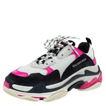 Pre Owned Balenciaga Tri Color Leather And Mesh Triple S Platform Sneakers Size 41