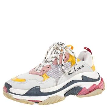 Pre Owned Balenciaga Multicolor Leather and Mesh Triple S Platform Sneakers Size 38