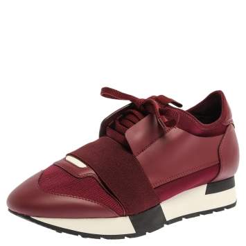 مملوكة مسبقًا Balenciaga Burgundy Leather And Mesh Race Runners Sneakers Size 37