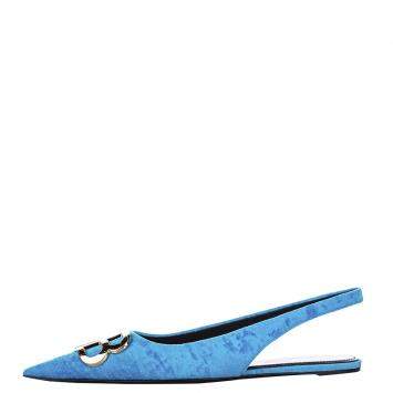 Pre Owned Balenciaga Blue/Light Blue Velour BB Slingback Flats Size EU 36