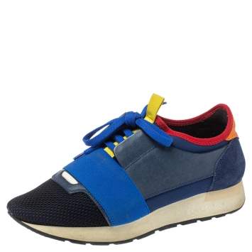 Pre Owned Balenciaga Multicolor Leather, Suede And Mesh Race Runner Sneakers Size 38