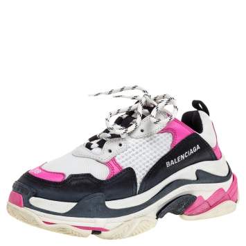 Pre Owned Balenciaga Tri Color Mesh And Leather Triple S Trainer Sneakers Size 38